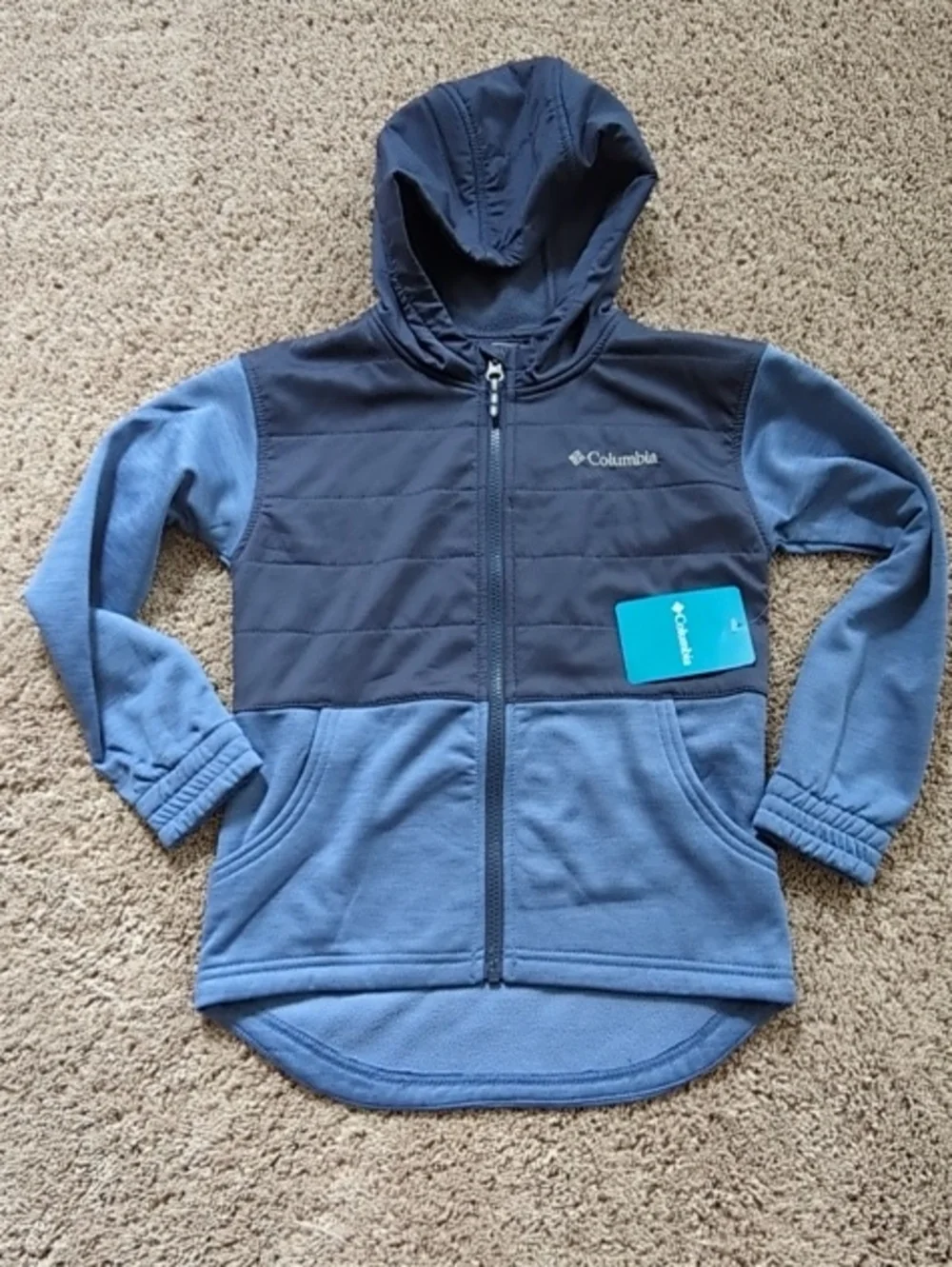 Columbia Kids Two-Tone Navy and Light Blue Hooded Fleece Jacket